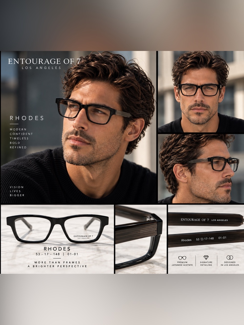 Entourage of 7 Rhodes Black Acetate Glasses